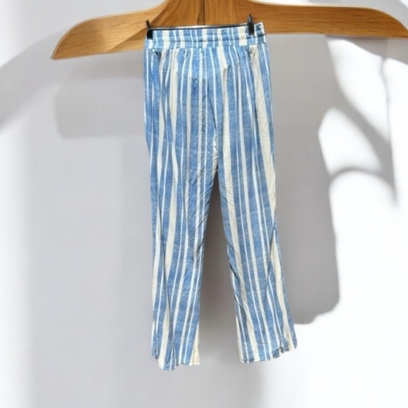🌻some days lovin' Blue & White Stripe Casual Viscose Pull Up Flare Hem Pants S - Picture 5 of 7